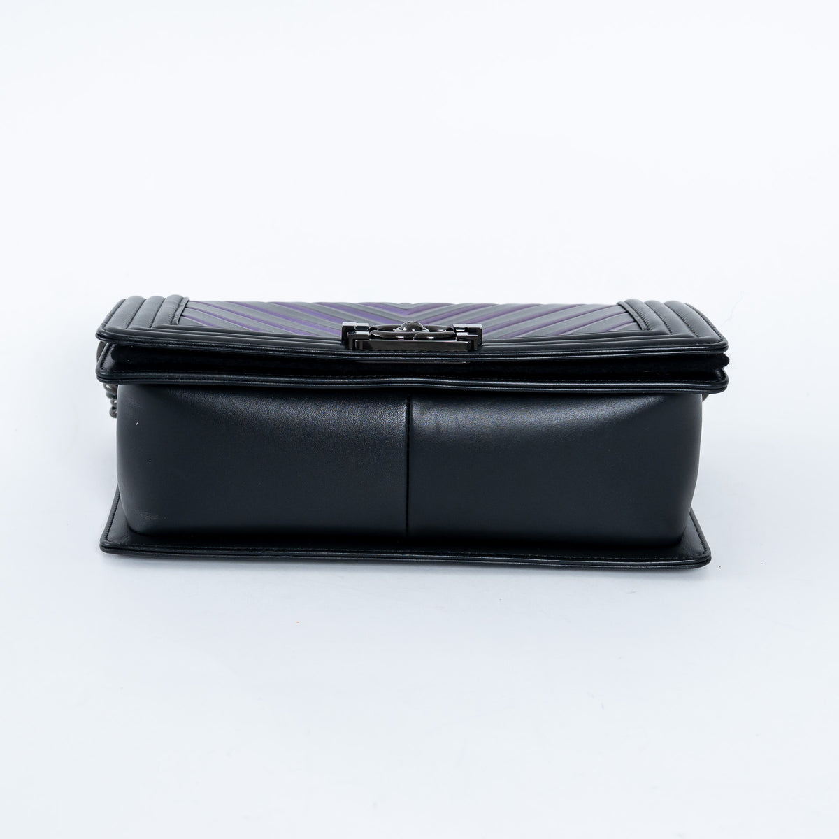 Pre-Loved Chanel™ Calfskin Leather Iridescent Green & Purple Colour Chevron Boy Bag