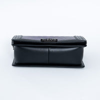 Pre-Loved Chanel™ Calfskin Leather Iridescent Green & Purple Colour Chevron Boy Bag