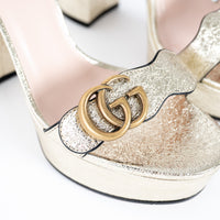 Gucci Gold Platform Block Heel Sandals with Marmont Logo Size 38.5