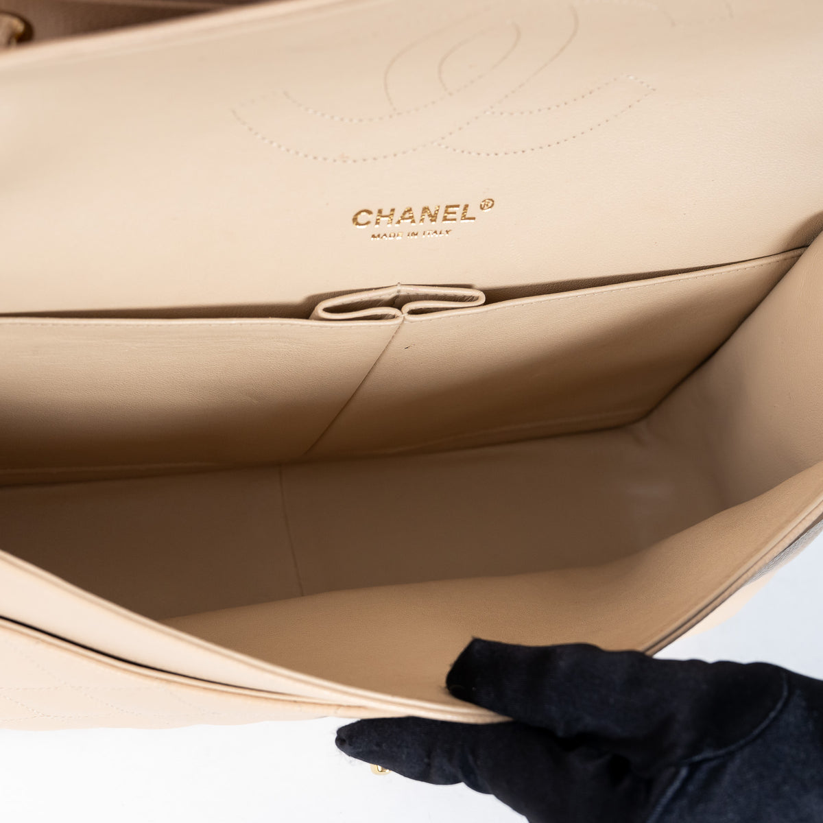 Pre-Loved Chanel™ Beige Pebbled Leather Double Flap Bags Large & Jumbo Size