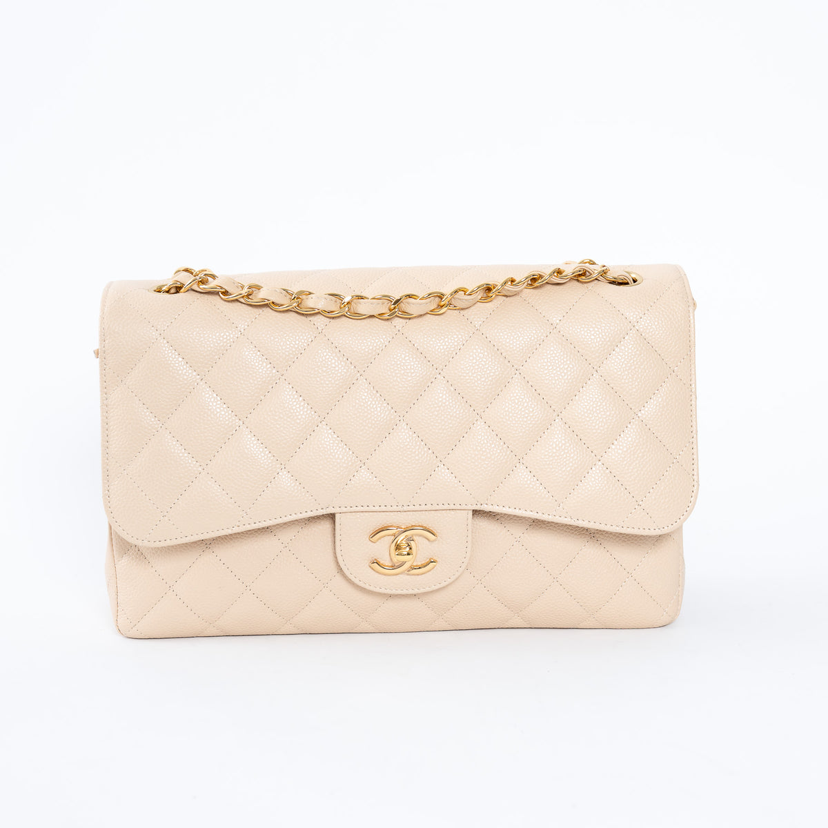 Pre-Loved Chanel™ Beige Pebbled Leather Double Flap Bags Large & Jumbo Size