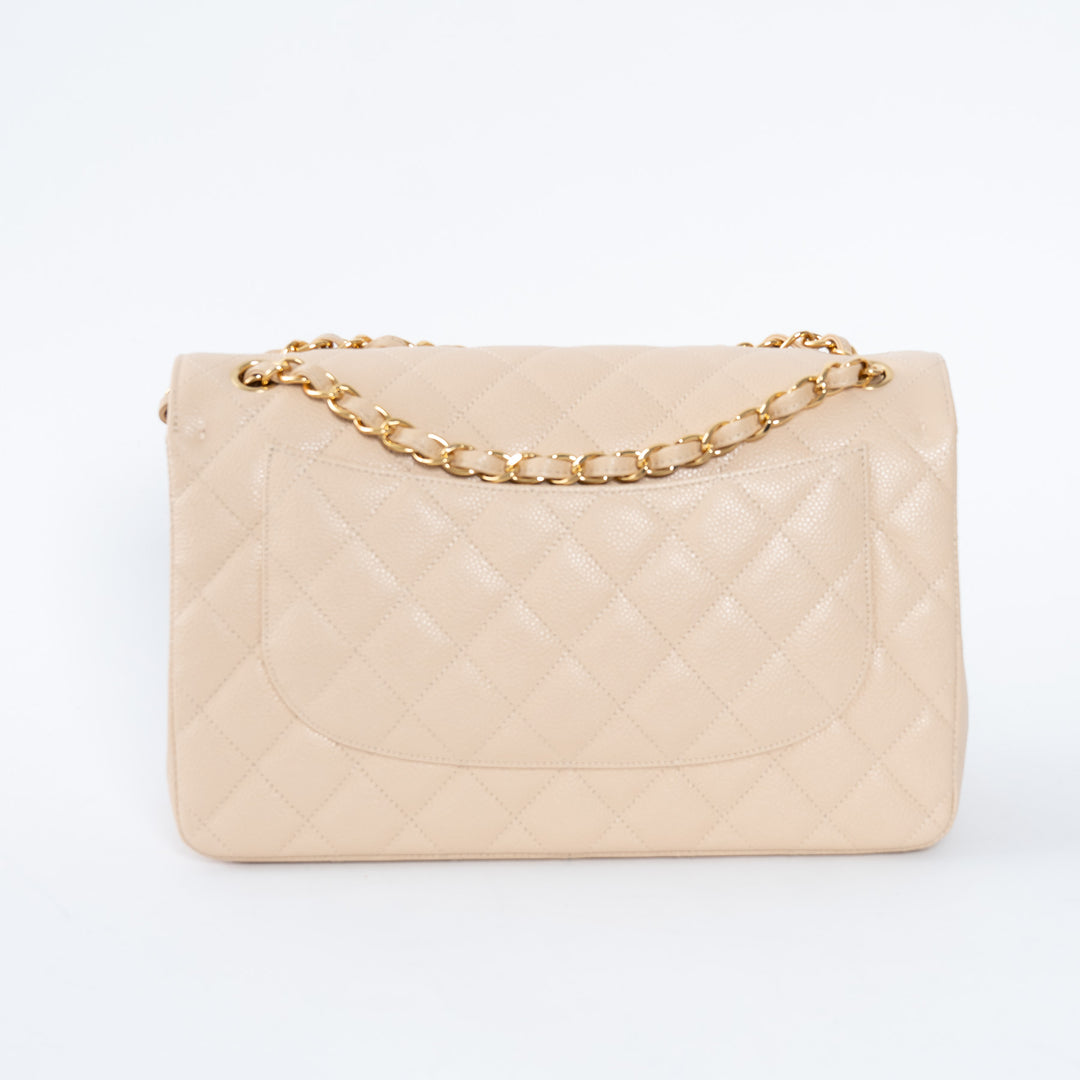Pre-Loved Chanel™ Beige Caviar Leather Jumbo Double Flap Bag