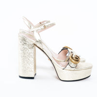 Gucci Gold Platform Block Heel Sandals with Marmont Logo Size 38.5