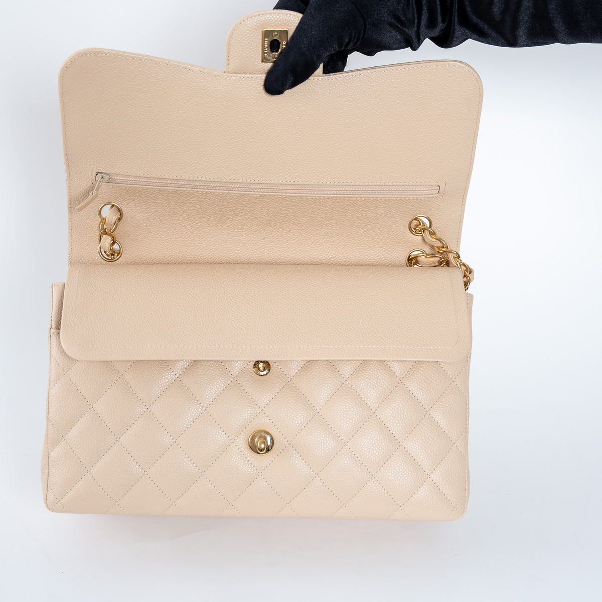 Pre-Loved Chanel™ Beige Pebbled Leather Double Flap Bags Large & Jumbo Size
