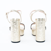 Gucci Gold Platform Block Heel Sandals with Marmont Logo Size 38.5