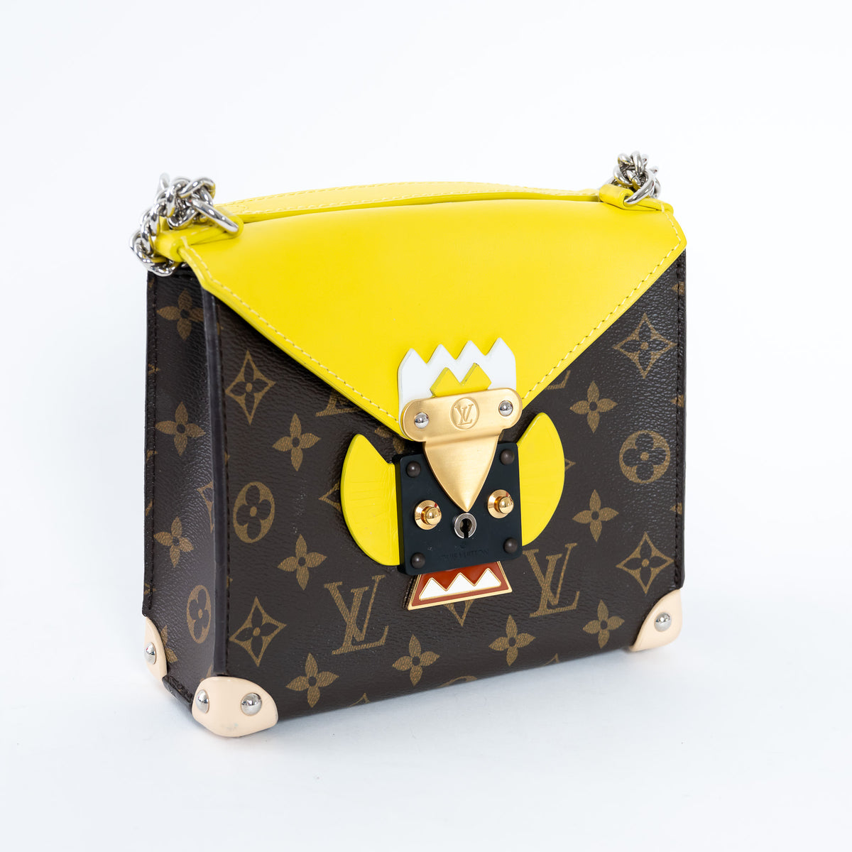 Louis Vuitton Yellow Leather and Monogram Canvas Tribal Mask Pochette PM Size