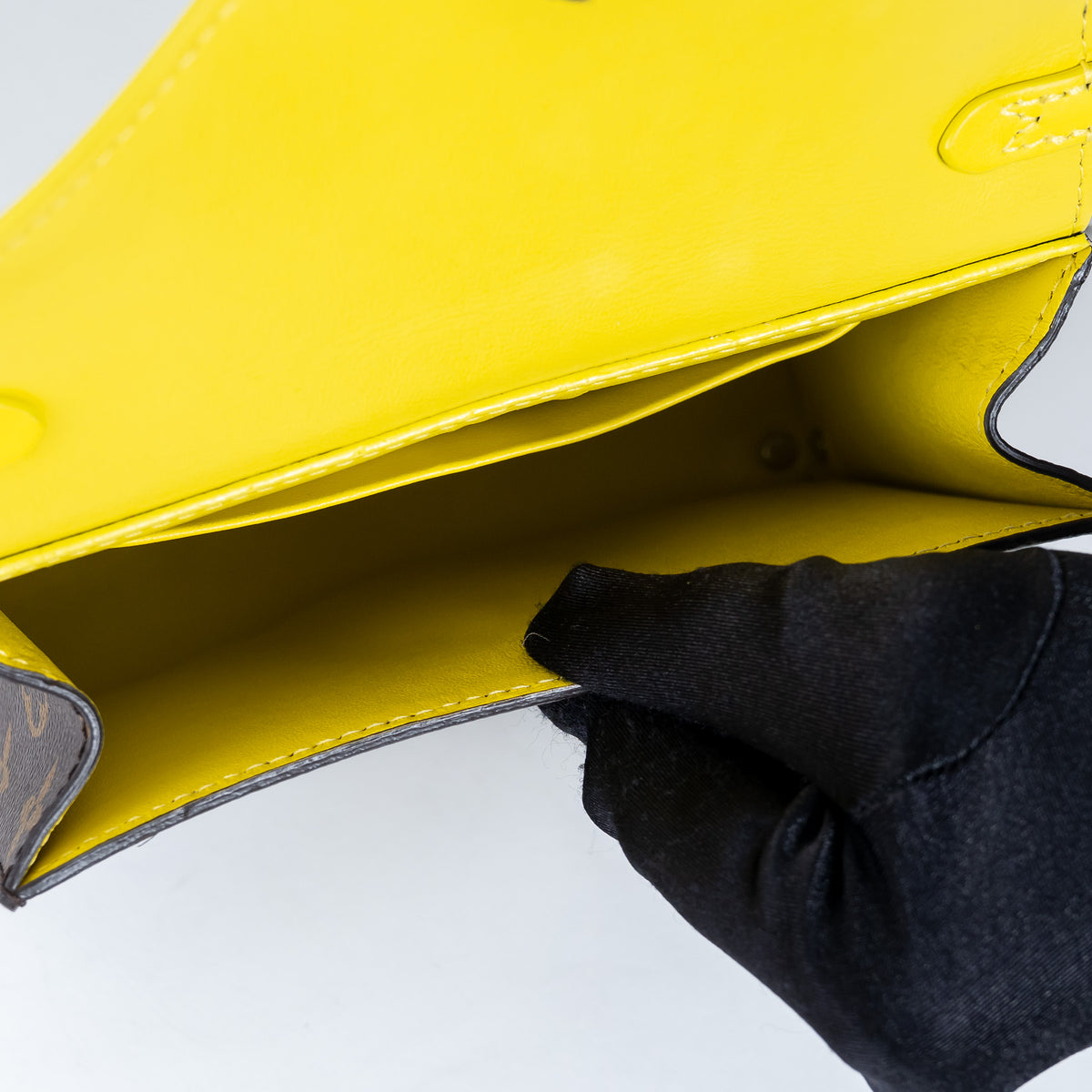 Louis Vuitton Yellow Leather and Monogram Canvas Tribal Mask Pochette PM Size