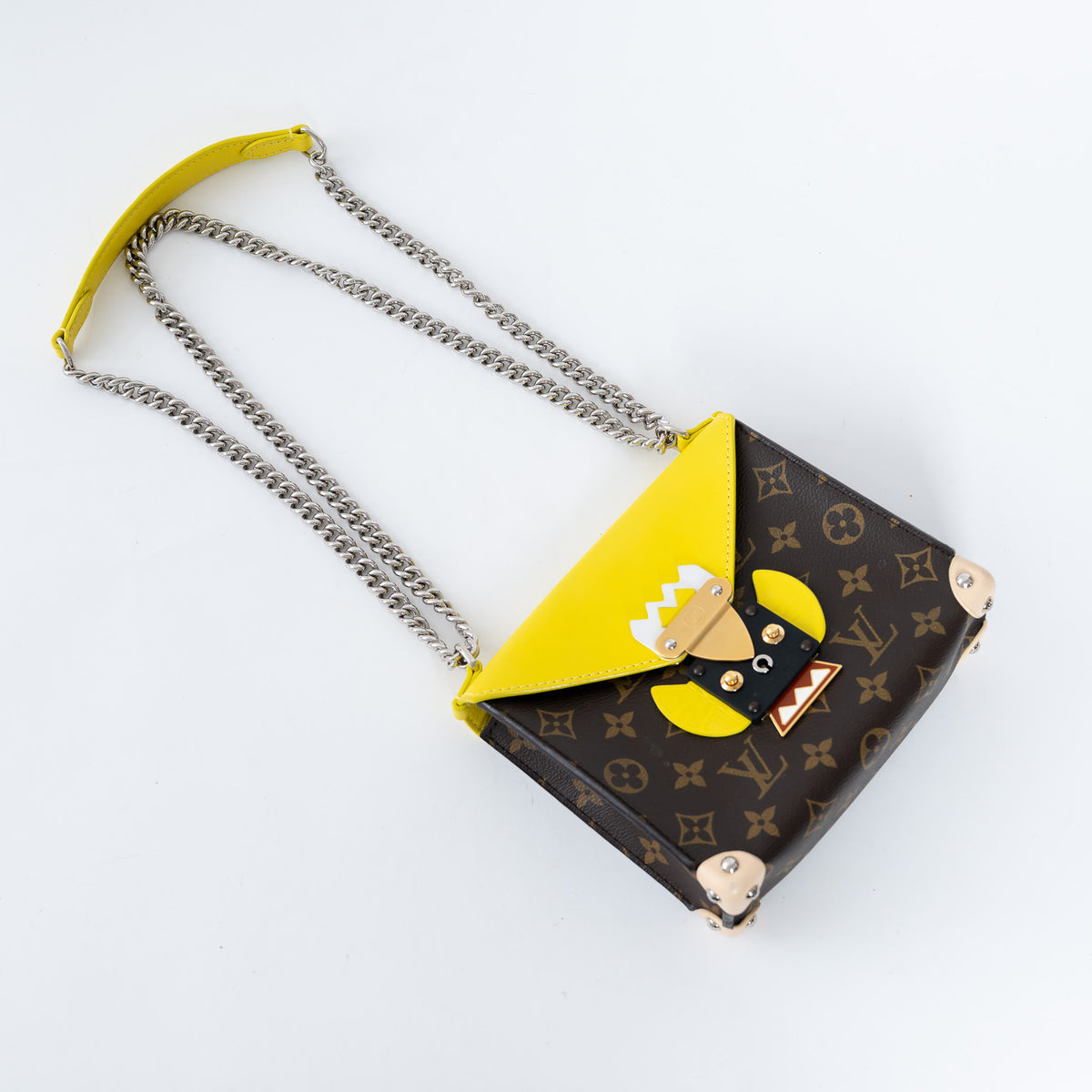 Louis Vuitton Yellow Leather and Monogram Canvas Tribal Mask Pochette PM Size