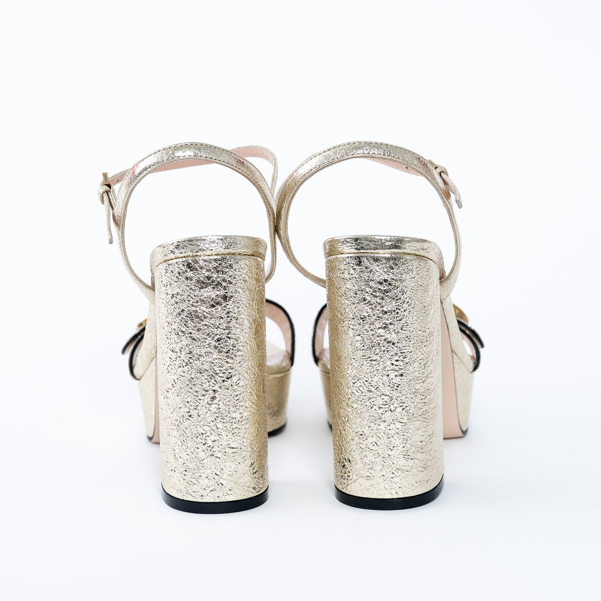 Gucci Gold Platform Block Heel Sandals with Marmont Logo Size 38.5