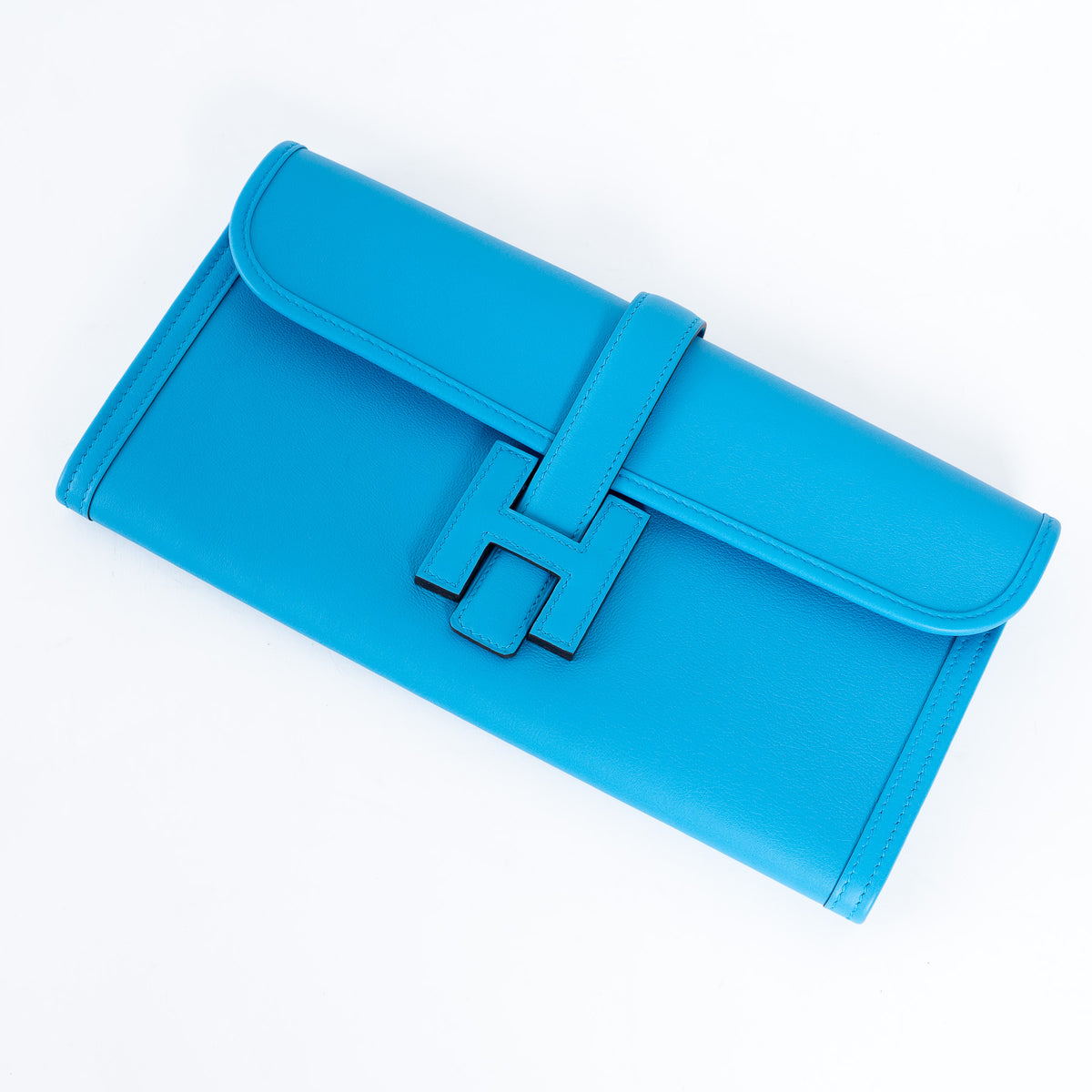 Hermes Blue Swift Leather Jige Elan Clutch 29