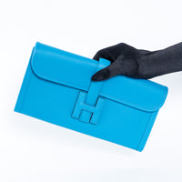 Hermes Blue Swift Leather Jige Elan Clutch 29