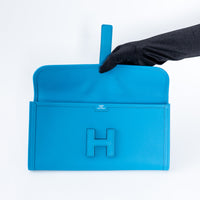 Hermes Blue Swift Leather Jige Elan Clutch 29