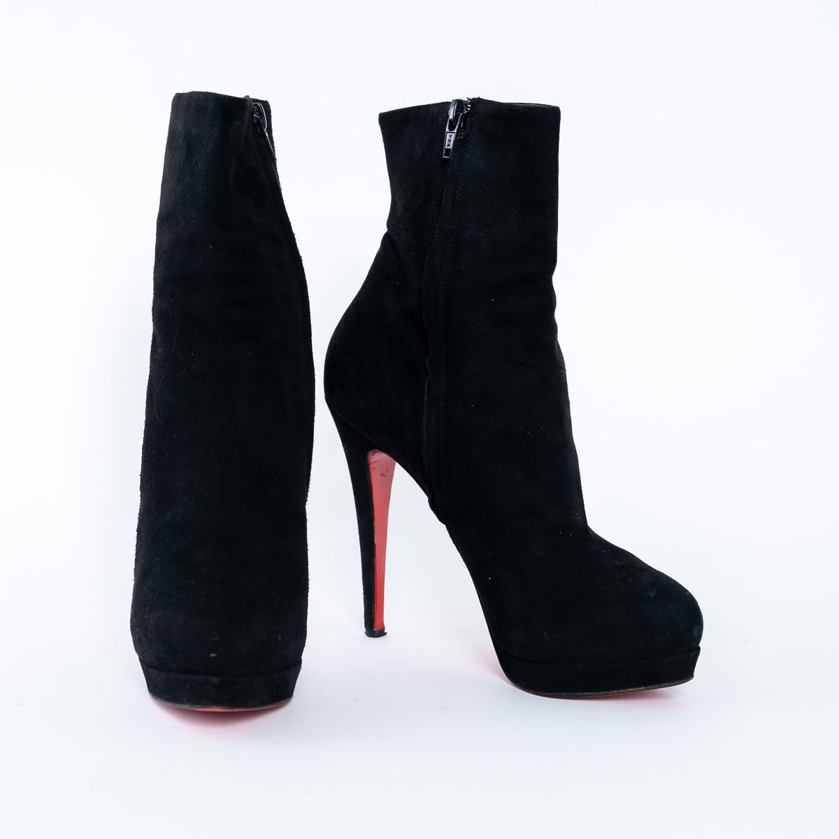 Louboutin Black Suede Platform Heeled Boots Size 38