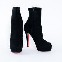 Louboutin Black Suede Platform Heeled Boots Size 38