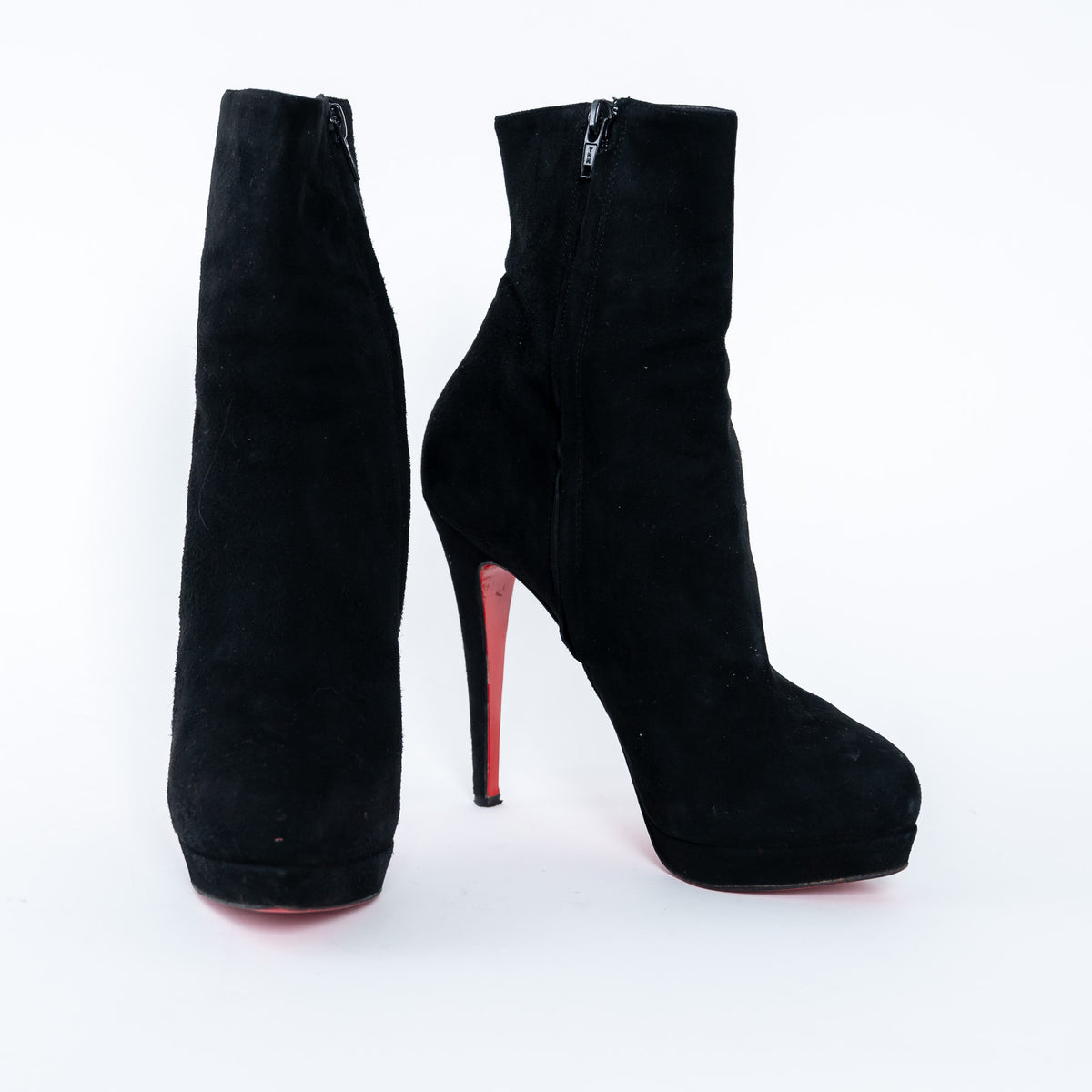 Louboutin Black Suede Platform Heeled Boots Size 38