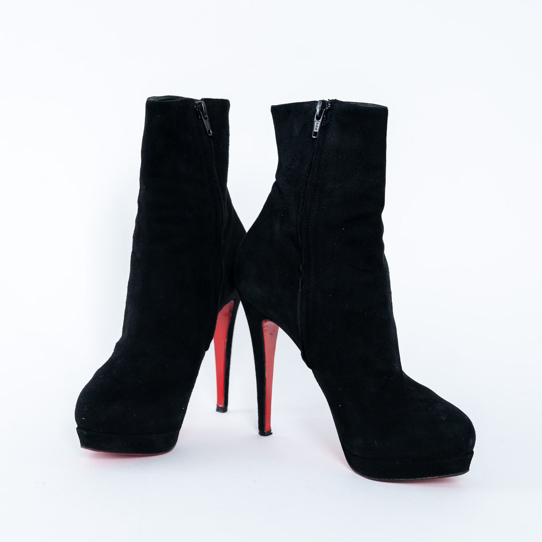 Louboutin Black Suede Platform Heeled Boots Size 38