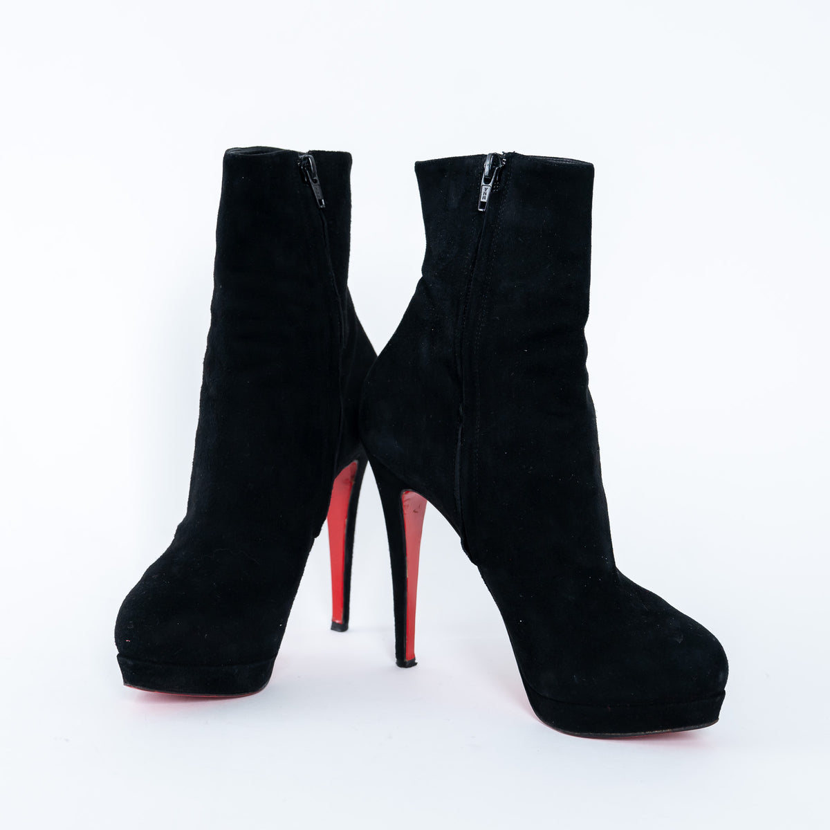 Louboutin Black Suede Platform Heeled Boots Size 38