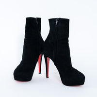 Louboutin Black Suede Platform Heeled Boots Size 38