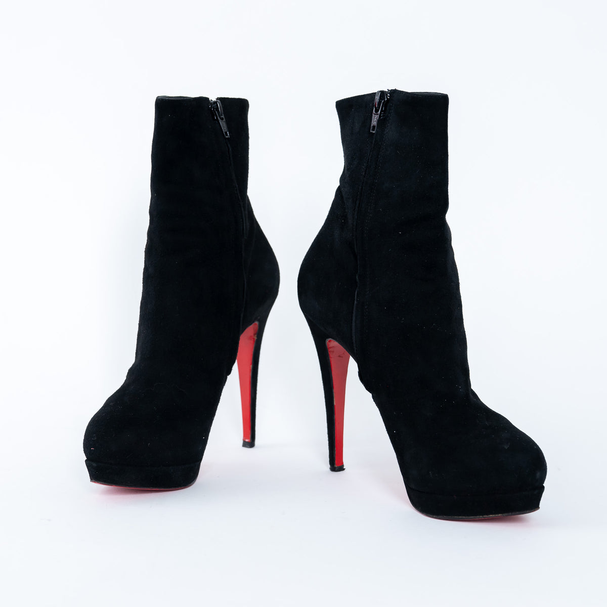 Louboutin Black Suede Platform Heeled Boots Size 38