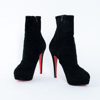 Louboutin Black Suede Platform Heeled Boots Size 38