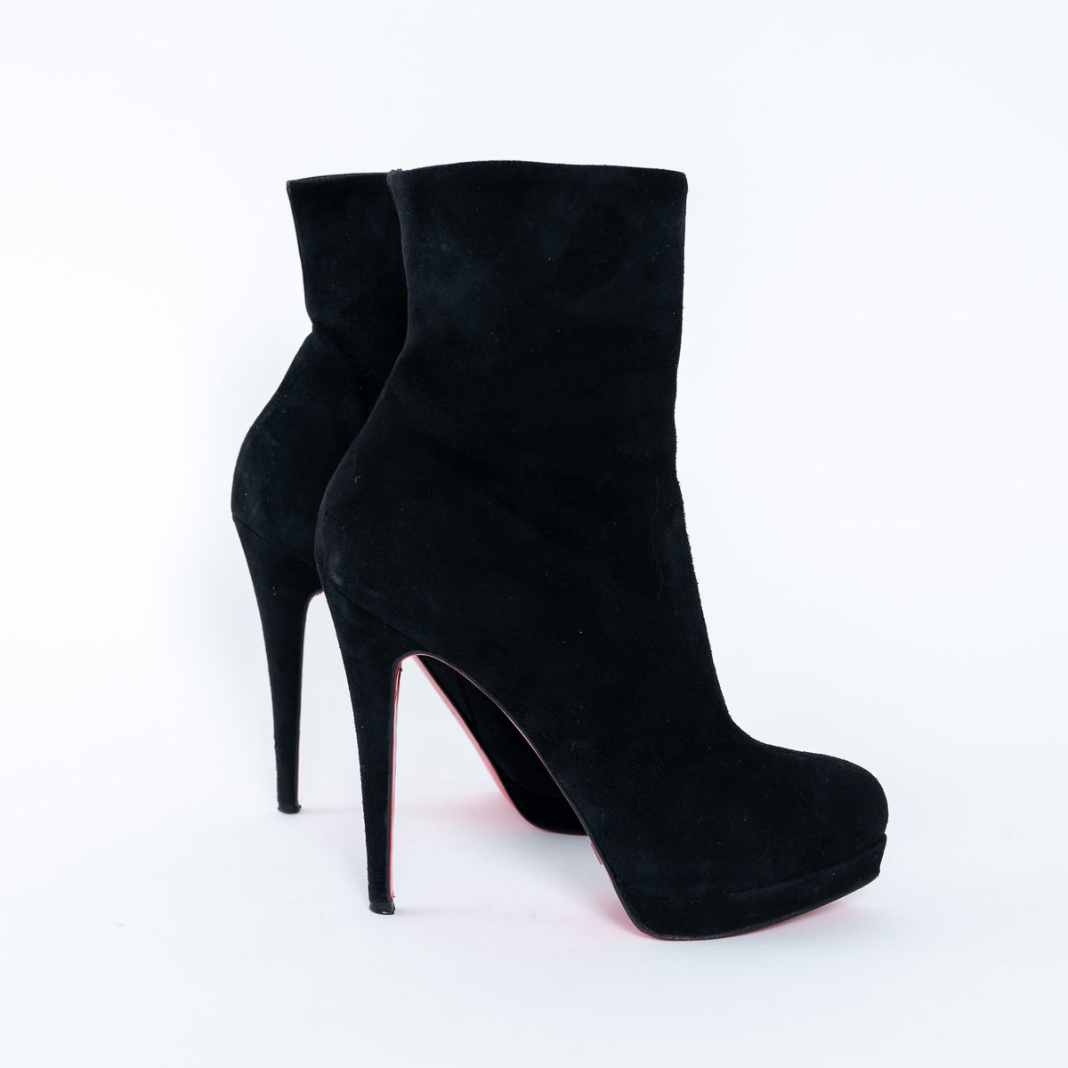 Louboutin Black Suede Platform Heeled Boots Size 38