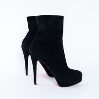 Louboutin Black Suede Platform Heeled Boots Size 38