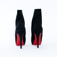 Louboutin Black Suede Platform Heeled Boots Size 38