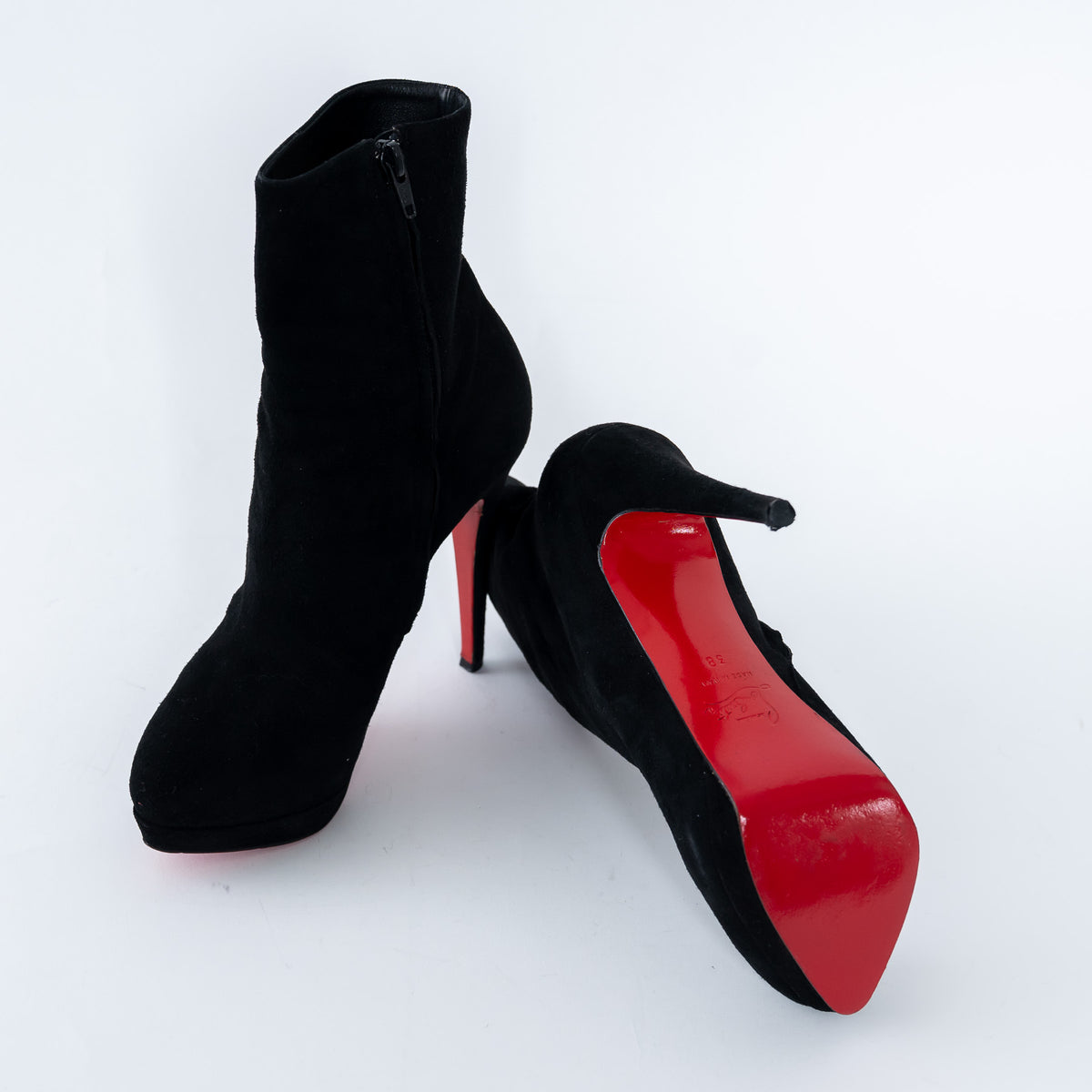 Louboutin Black Suede Platform Heeled Boots Size 38