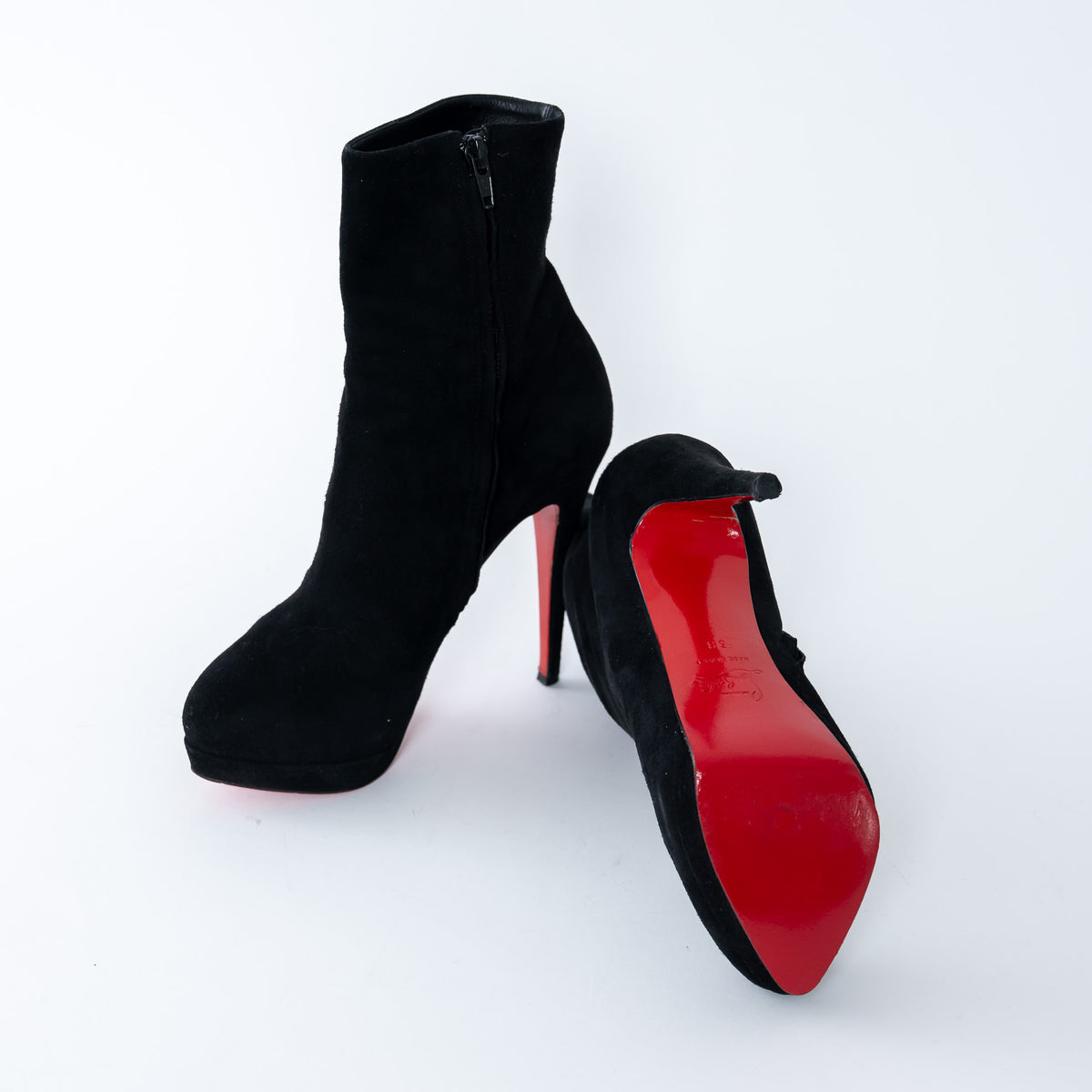 Louboutin Black Suede Platform Heeled Boots Size 38