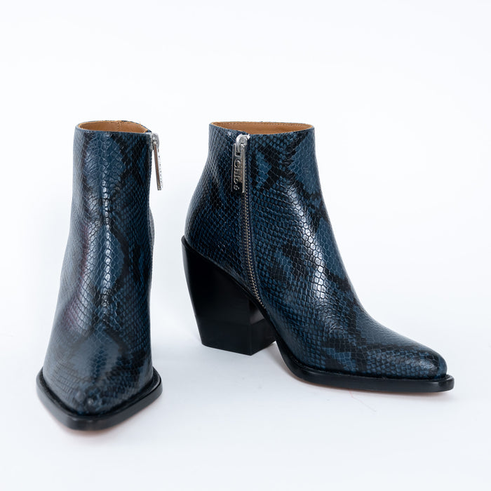 Chloe Python Embossed Black and Blue Ankle Boots Size 36.5