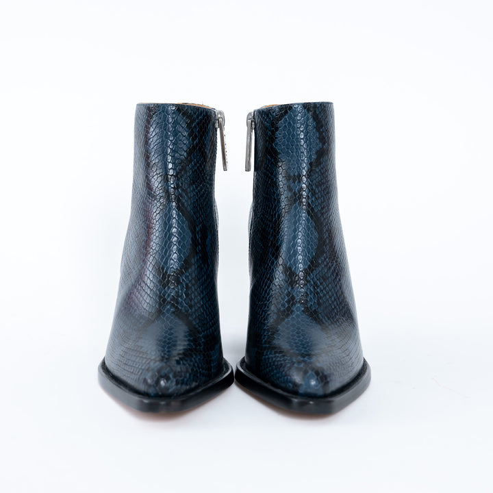 Chloe Python Embossed Black and Blue Ankle Boots Size 36.5
