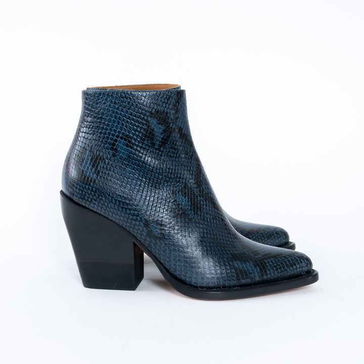 Chloe Python Embossed Black and Blue Ankle Boots Size 36.5