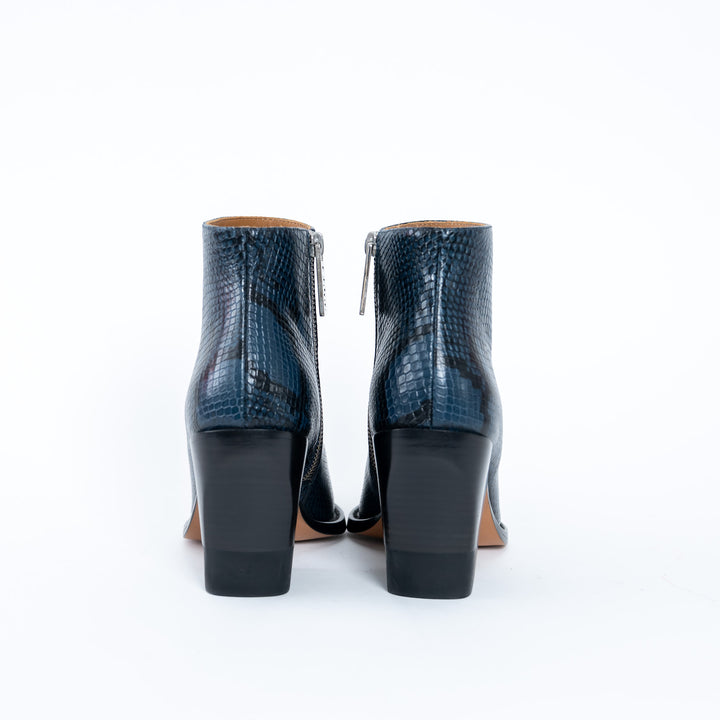 Chloe Python Embossed Black and Blue Ankle Boots Size 36.5