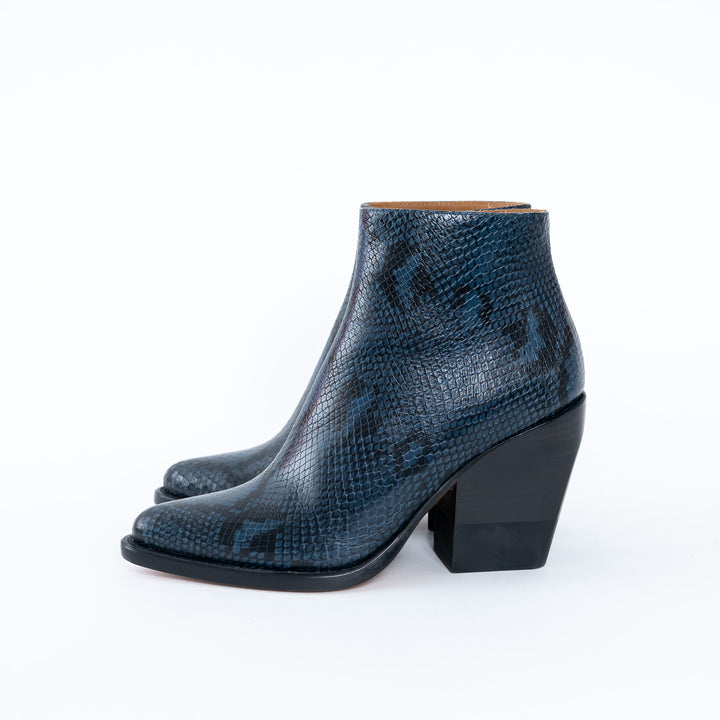 Chloe Python Embossed Black and Blue Ankle Boots Size 36.5