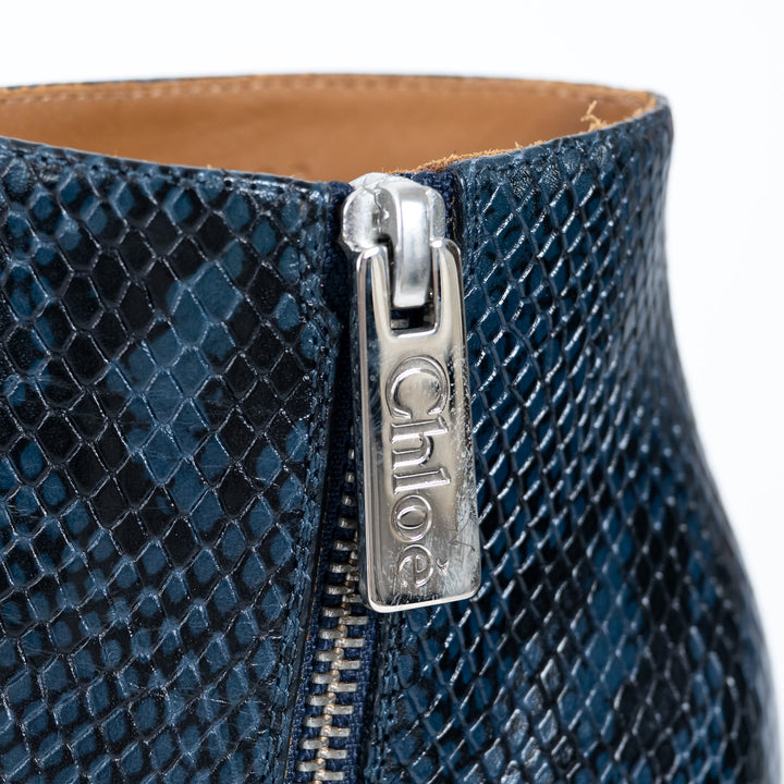 Chloe Python Embossed Black and Blue Ankle Boots Size 36.5