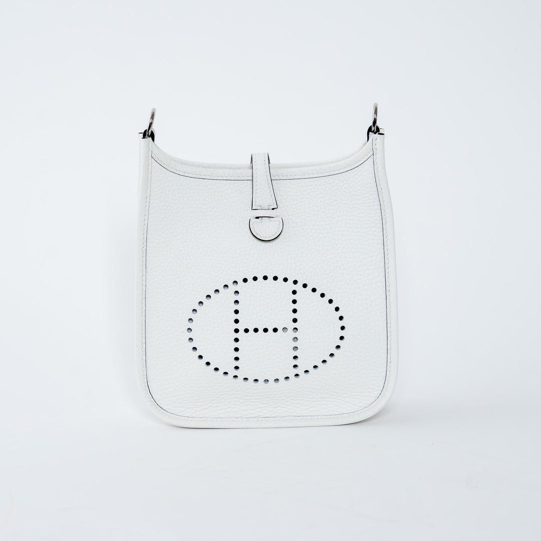 Hermes New White Clemence Leather Mini Evelyne 16