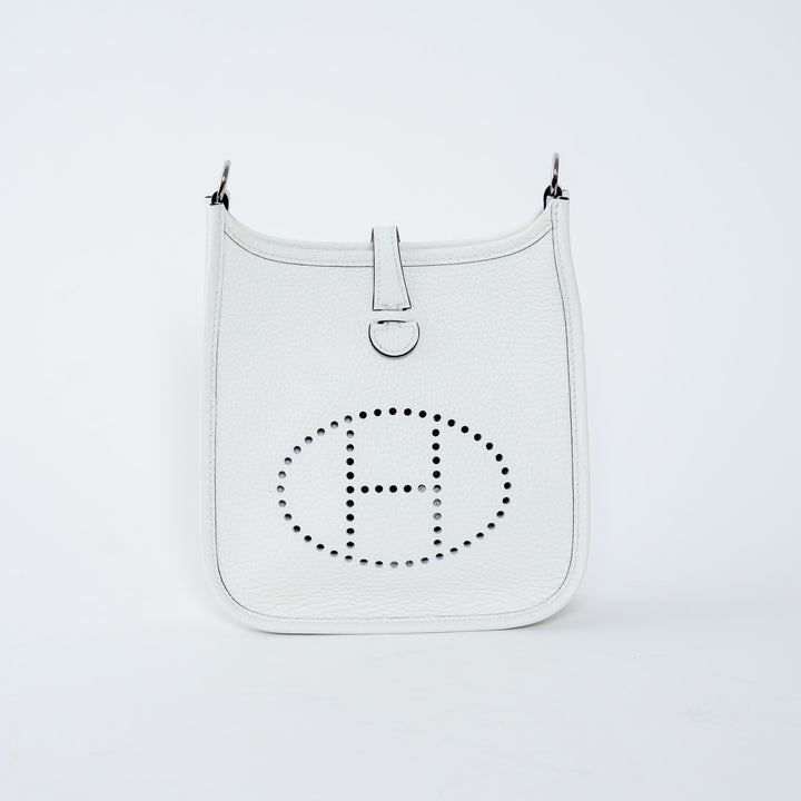 Hermes New White Clemence Leather Mini Evelyne 16