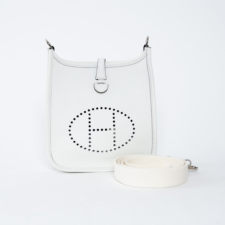 Hermes New White Clemence Leather Mini Evelyne 16