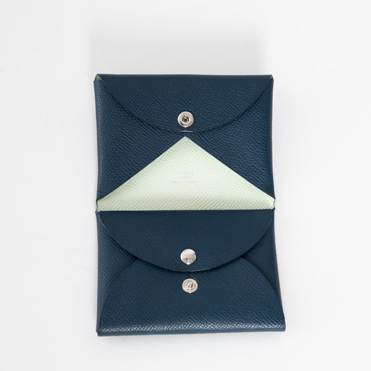 Hermes Bleu de Prusse & Vert Fizz Epsom Leather Calvi Verso Cardholder