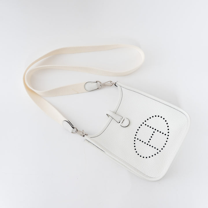 Hermes New White Clemence Leather Mini Evelyne 16