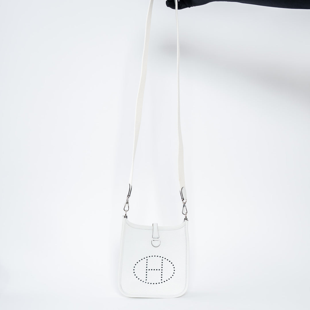 Hermes New White Clemence Leather Mini Evelyne 16