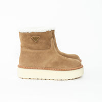Prada Cinnamon Suede Shearling Boots Size 37