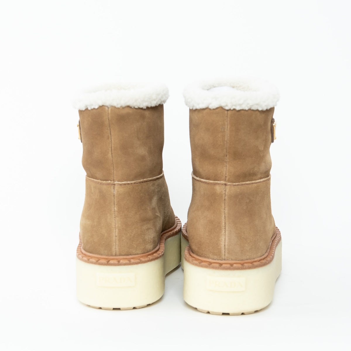 Prada Cinnamon Suede Shearling Boots Size 37