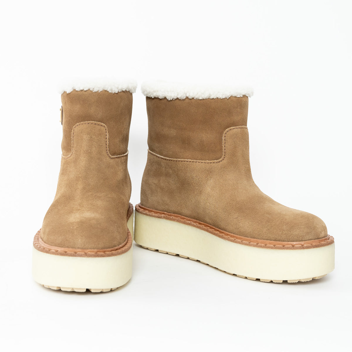 Prada Cinnamon Suede Shearling Boots Size 37