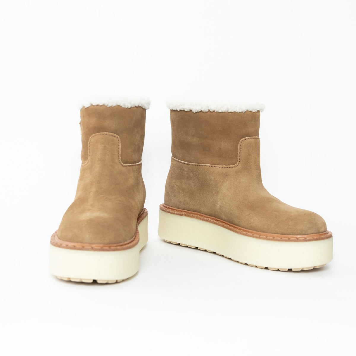 Prada Cinnamon Suede Shearling Boots Size 37