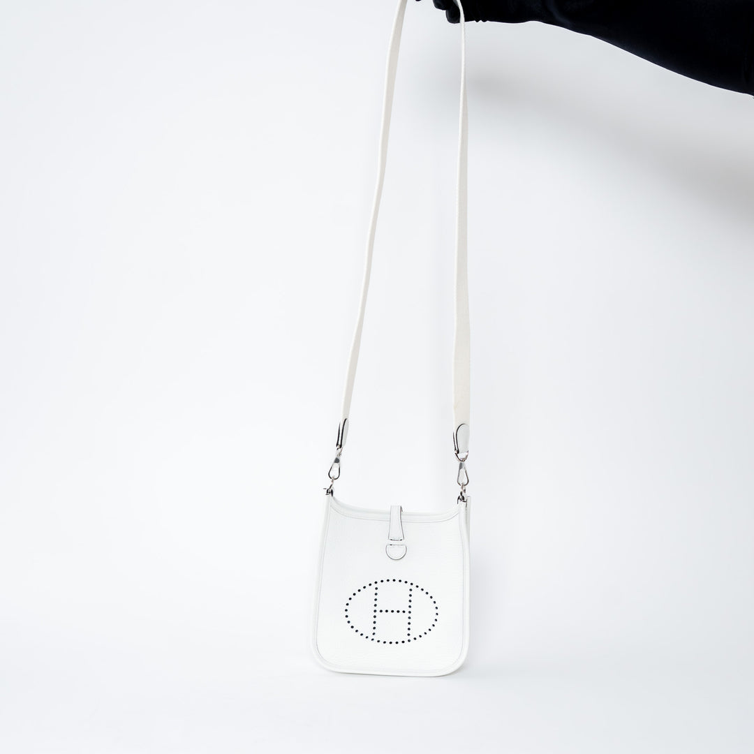 Hermes New White Clemence Leather Mini Evelyne 16