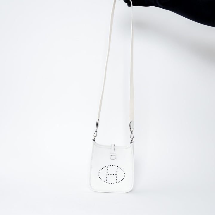 Hermes New White Clemence Leather Mini Evelyne 16