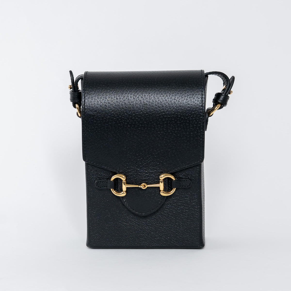 Gucci Black Grained Leather Horsebit 1955 Vertical Crossbody Bag