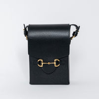 Gucci Black Grained Leather Horsebit 1955 Vertical Crossbody Bag