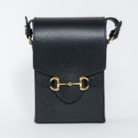 Gucci Black Grained Leather Horsebit 1955 Vertical Crossbody Bag